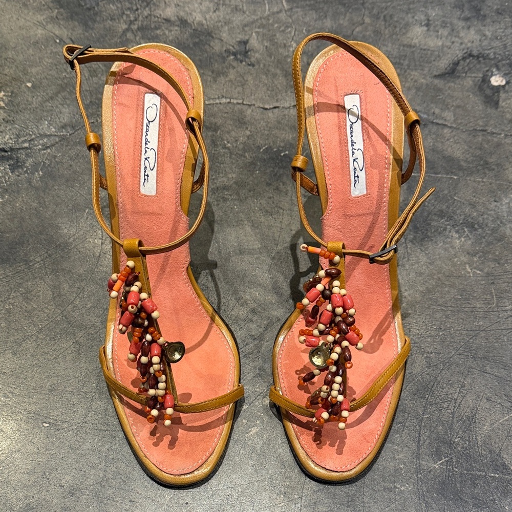 Oscar de la Renta Orange Beaded Carrie Bradshaw Sandals